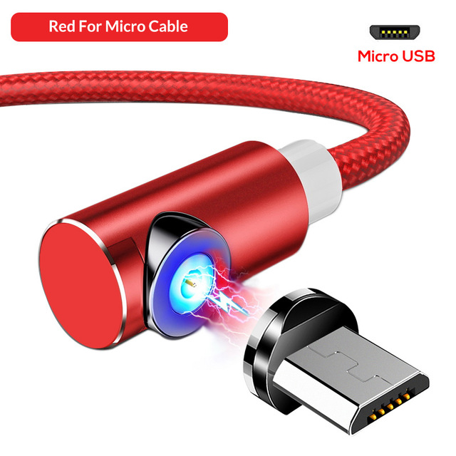 Червоний кутовий магнітний кабель Topk, micro usb