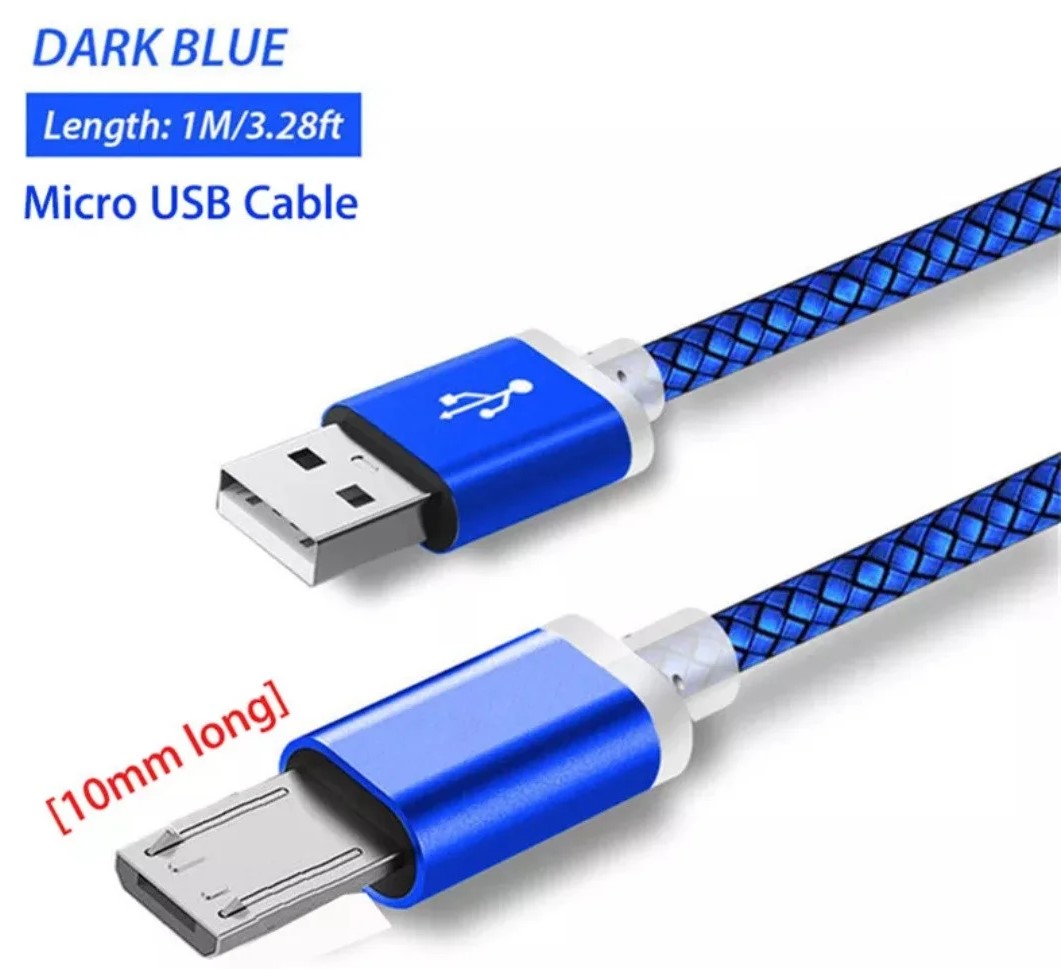 Micro USB кабель з довгим роз'ємом 9 мм синього кольору
