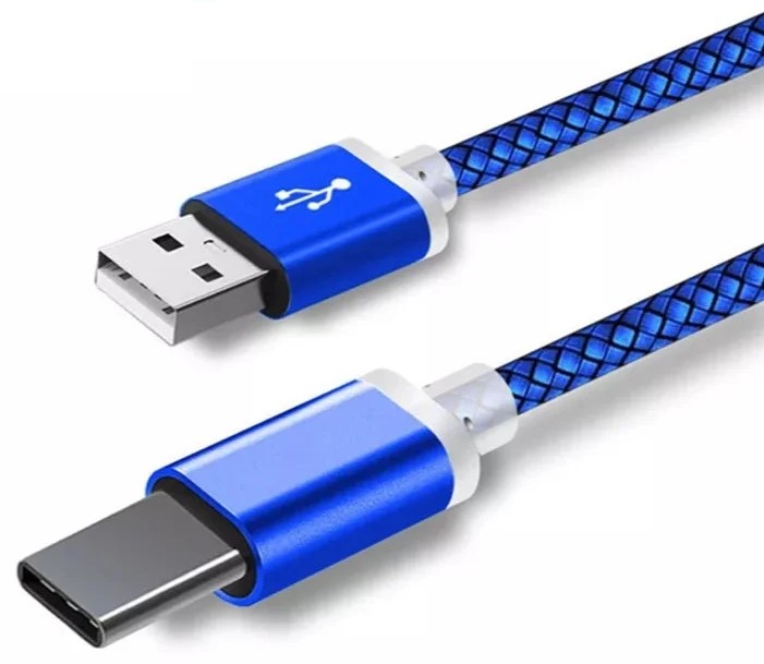 Type C кабель с длинным разъемом 2м, синий